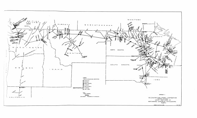 Map of interlockings on the GN circa 1935, showing location, type, number of levers, and ownership.  From JSRH collection courtesy Stuart Holmquist.